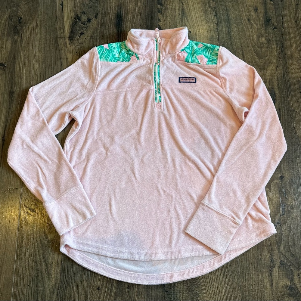 Women's Vineyard Vines Pink Terry Pullover Quarter Zip Preppy Sweatshirt Size: M